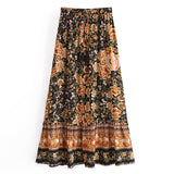 Boho Skirt, Maxi Skirt, Maryam Black Gold Flower - Wild Rose Boho
