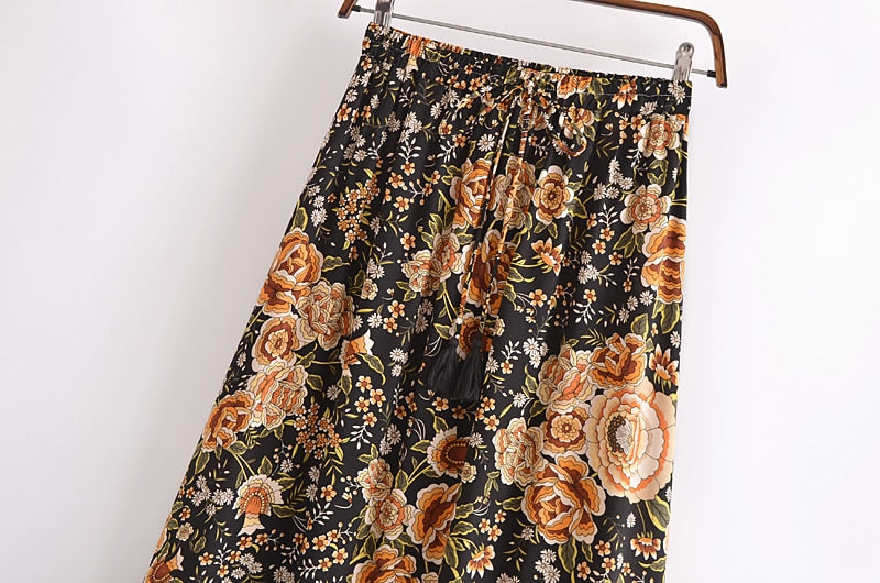Boho Skirt, Maxi Skirt, Maryam Black Gold Flower - Wild Rose Boho