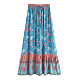 Boho Skirt, Maxi Skirt, Verbena Flower in Blue - Wild Rose Boho