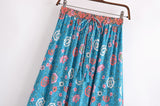 Boho Skirt, Maxi Skirt, Verbena Flower in Blue - Wild Rose Boho