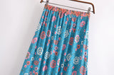 Boho Skirt, Maxi Skirt, Verbena Flower in Blue - Wild Rose Boho