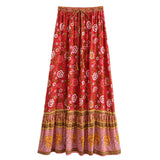Boho Skirt, Maxi Skirt, Verbena Flower in Red - Wild Rose Boho