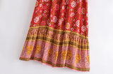 Boho Skirt, Maxi Skirt, Verbena Flower in Red - Wild Rose Boho