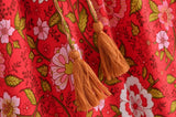 Boho Skirt, Maxi Skirt, Verbena Flower in Red - Wild Rose Boho