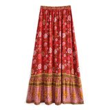 Boho Skirt, Maxi Skirt, Verbena Flower in Red - Wild Rose Boho