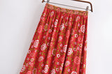 Boho Skirt, Maxi Skirt, Verbena Flower in Red - Wild Rose Boho