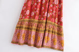 Boho Skirt, Maxi Skirt, Verbena Flower in Red - Wild Rose Boho