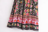Boho Skirt, Maxi Skirt, Eulalie Balck Pink Flower - Wild Rose Boho