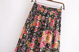 Boho Skirt, Maxi Skirt, Eulalie Balck Pink Flower - Wild Rose Boho