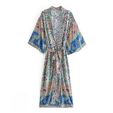 Boho Kimono Robe – “Mariana in Blue” Beach Cover-Up for Women