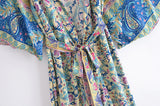 Boho Kimono Robe – “Mariana in Blue” Beach Cover-Up for Women