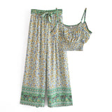 Boho Two Piece Set, Crop Top and Palazzo Pant, Elephant Roaming Jungle