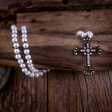 Boho Necklace, RH Precious Pearl, Cross