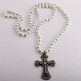 Boho Necklace, RH Precious Pearl, Cross