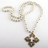 Boho Necklace, RH Precious Pearl, Cross