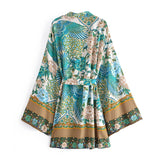 Kimono Robe – “Flamingo in Green” Boho Short Cover-Up for Beach & Lounge