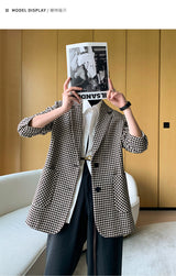 Boho Autumn Blazer, Vintage Plaid Blazer Xena in Black