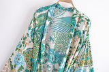 Kimono Robe – “Flamingo in Green” Boho Short Cover-Up for Beach & Lounge