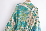 Kimono Robe – “Flamingo in Green” Boho Short Cover-Up for Beach & Lounge