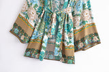 Kimono Robe – “Flamingo in Green” Boho Short Cover-Up for Beach & Lounge