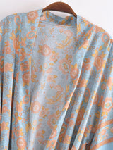 Boho Robe, Kimono Robe,  Beach Cover up, Blue Rose of Oceane