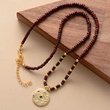 Boho Necklace, Seed Beads Gold Horn Evil Eye Heart Pendant