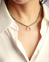 Boho Necklace, Seed Beads Gold Horn Evil Eye Heart Pendant