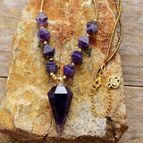 Boho Necklace, Amethysts Hexagonal Cone Pendant Necklace