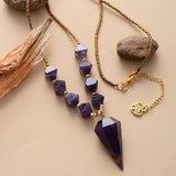 Boho Necklace, Amethysts Hexagonal Cone Pendant Necklace