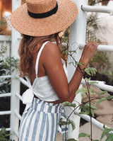 Boho Hat, Sun Hat, Beach Hat, Straw Hat, Gianna White and Black Ribbon