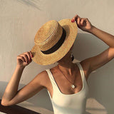 Boho Hat, Sun Hat, Beach Hat, Straw Hat, Gianna White and Black Ribbon