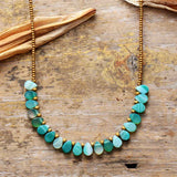 Boho Necklace, Green Semiprecious Stone Seeds