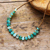 Boho Necklace, Green Semiprecious Stone Seeds