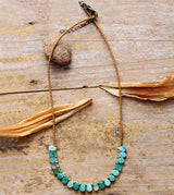 Boho Necklace, Green Semiprecious Stone Seeds