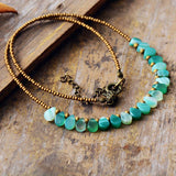 Boho Necklace, Green Semiprecious Stone Seeds