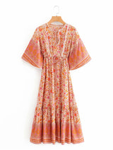 Boho Midi Dress, Sundress, Kaftan Dress, Indian Flower in Pink