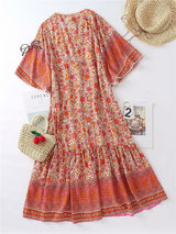 Boho Midi Dress, Sundress, Kaftan Dress, Indian Flower in Pink