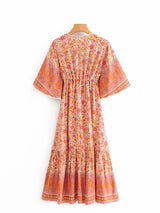 Boho Midi Dress, Sundress, Kaftan Dress, Indian Flower in Pink