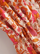 Boho Midi Dress, Sundress, Kaftan Dress, Indian Flower in Pink