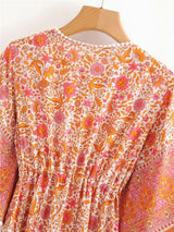 Boho Midi Dress, Sundress, Kaftan Dress, Indian Flower in Pink