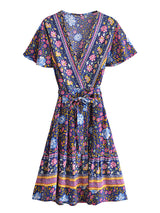 Boho Mini Dress, Sundress, Wrap Dress, Urban Flow in Navy and Red