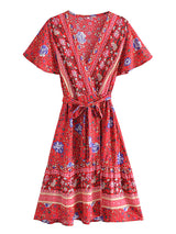 Boho Mini Dress, Sundress, Wrap Dress, Urban Flow in Navy and Red
