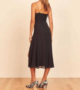Boho Midi Dress, Strappy Sundress, Lady in Black
