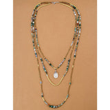 Boho Necklace, 3 Layers, Blue Natural Stone, Teardop Pendant