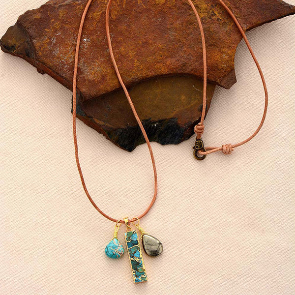Boho Necklace, Pyrite Turquoises