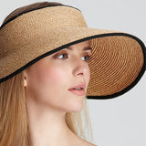 Boho Hat, Sun Hat, Beach Hat, Wide Brim Straw Hat 10 cm, Shade Visor Black Ribbon
