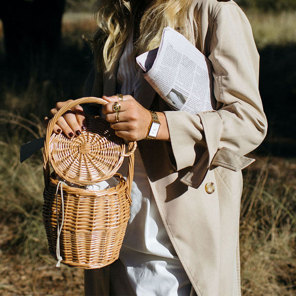 Boho Bag, Tattan Straw Bag, Mini Wicker Basket Bag, White Bow