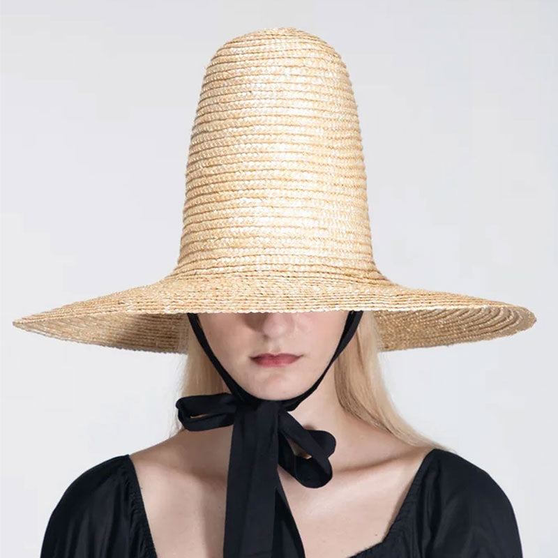 Boho Hat, Sun Beach Hat, Tall Crown Retro Hat, Black Ribbon