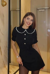 Vintage Mini Dress - Doll Collar, Long Sleeve, Summer Party Club Dress Ariyah in White amd Black