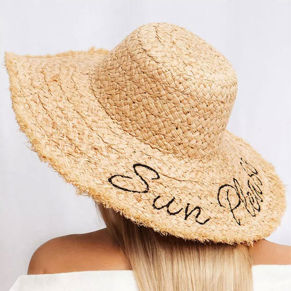Boho Hat, Sun Hat, Beach Hat, Wide Brim Raffia Hat, Beige Sun Please